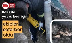 SU BORUSUNA SIKIŞAN YAVRU KEDİYİ İTFAİYE KURTARDI