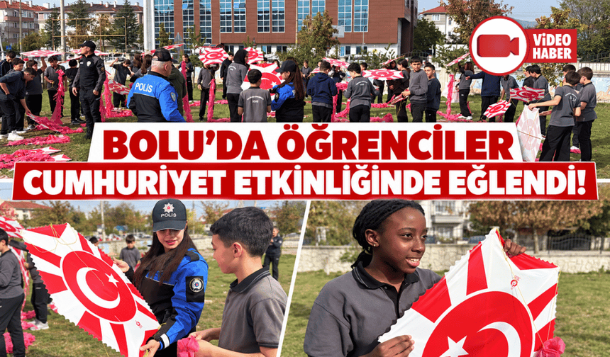 Bolu'da polis ve öğrenciler, 29 Ekim Cumhuriyet Bayramı'nı uçurtma uçurarak kutladı